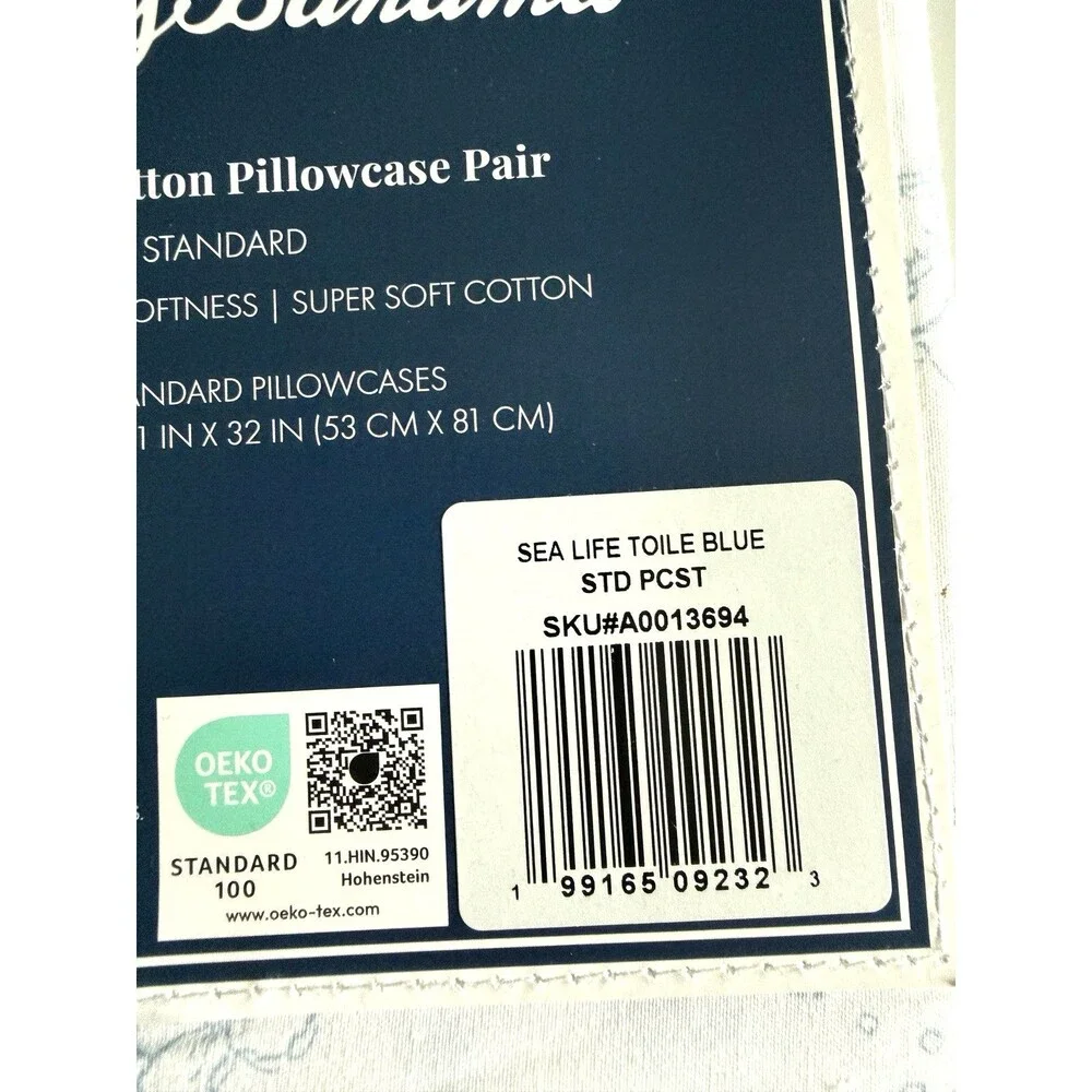 Tommy Bahama Sea Life Toile Blue Standard Pillowcases 100% Cotton Set of 2
